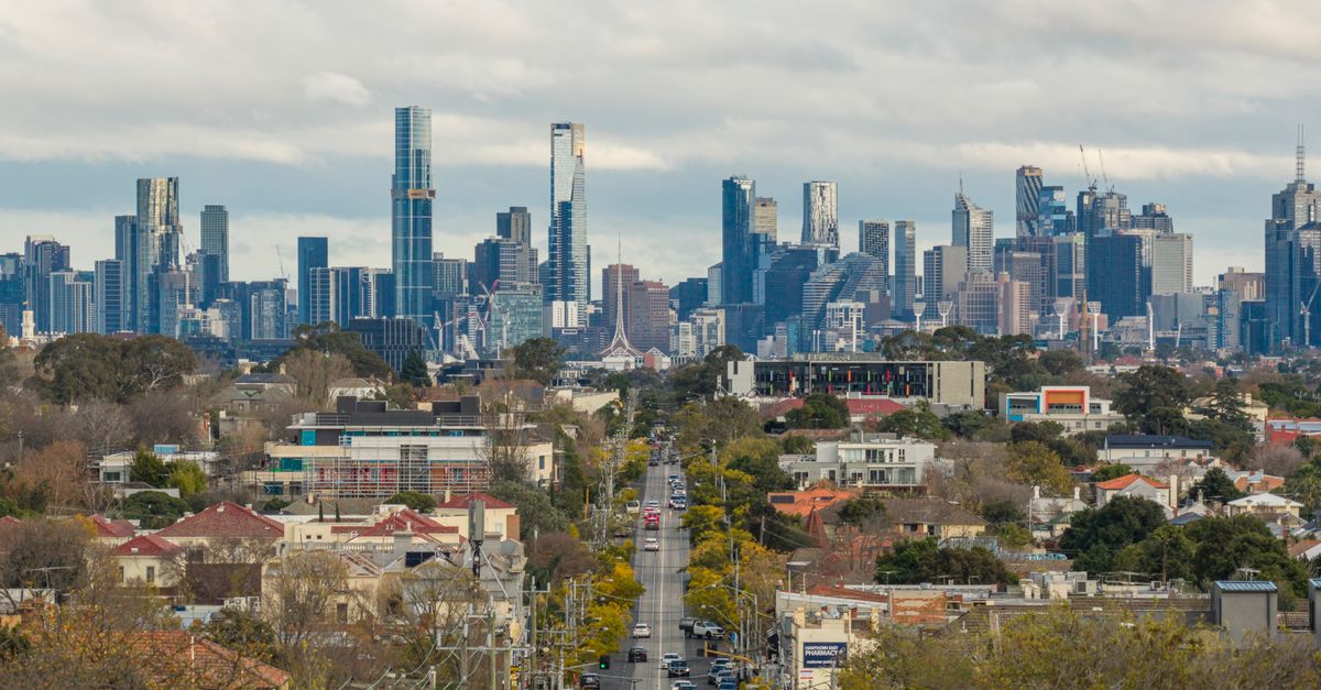 A view of Melbourne's skyline as seen from Hawthorn, showcasing prominent skyscrapers and urban landscape.