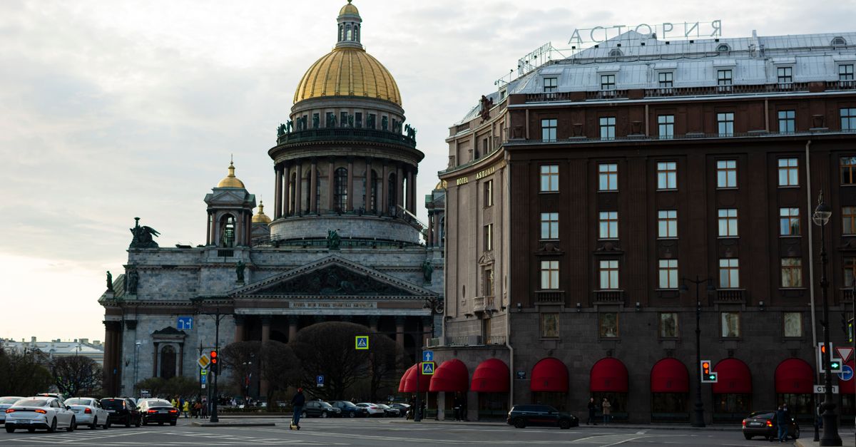 St. Isaac's Cathedral and Hotel Astoria captured in the heart of St. Petersburg, Russia.