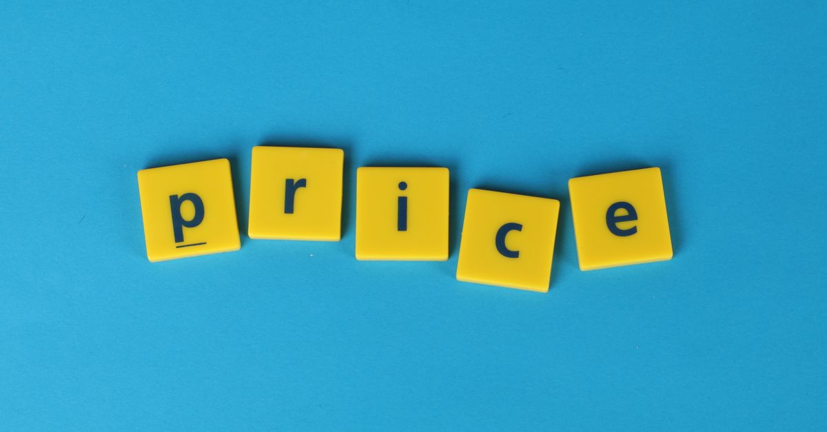 Yellow letter tiles spell the word 'price' against a vibrant blue backdrop, ideal for business concepts.