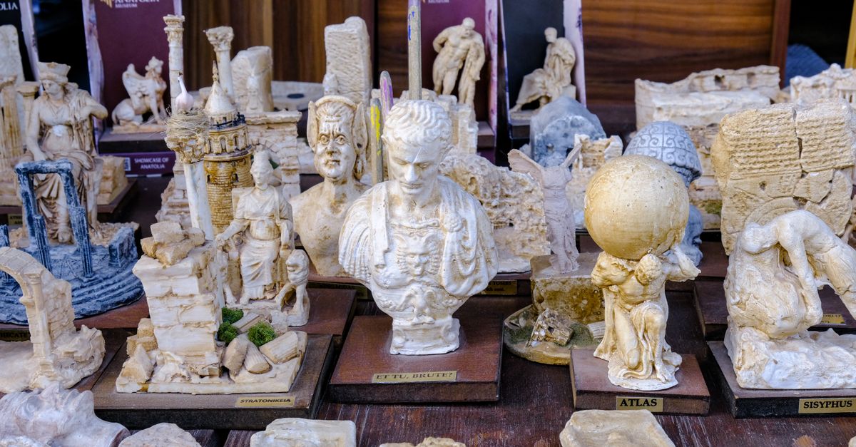 Collection of ancient sculpture replicas on display in Muğla, Turkey. Perfect for history enthusiasts.